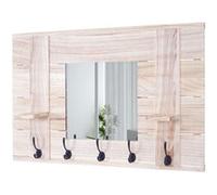 Garderobe murale MENDLER HWC-C89 avec miroir vintage 5 crochets 90x60cm brun naturel Marron