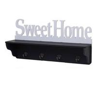 Garderobe murale MENDLER HWC-D41 Sweet Home 4 crochets massifs 30x60x13cm noir blanc
