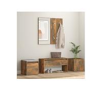 vidaXL Ensemble de Meubles de Couloir Banc d'Entrée Boîte de Rangement Miroir de Coiffeuse Porte-manteau Chêne Fumé Bois 3120200