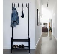 Vestiaire avec meuble à chaussures, noir, porte-manteau, métal, station pour chien, porte-manteau, place de stationnement en laisse pour chiens, 4x patères, étagère en MDF, autoportante, H 168,5 cm