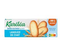 Gardez le plaisir du goûter sans les sucres avec les biscuits langue de chat KARELEA sans sucres ajoutés, sans huile de palme et riches en fibres, la boite de 100g - Lot de 3