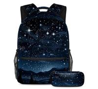 Gardez une longueur d'avance avec notre ensemble de 2 cartables, sac à dos de grande capacité et trousse à crayons, parfait pour les garçons, les filles et les adolescents, ciel étoilé noir,
