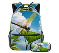 Gardez une longueur d'avance avec notre ensemble sac à dos et trousse à crayons pour garçons, filles et adolescents, libellule mignonne, multicolore, B：29.4x20x40cm P：19x7.5x3.8cm, Sacs à dos de jour