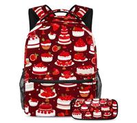 Gardez une longueur d'avance avec notre ensemble sac à dos et trousse à crayons pour garçons, filles et adolescents, motif dessert rouge, multicolore, B：29.4x20x40cm P：19x7.5x3.8cm, Sacs à dos de
