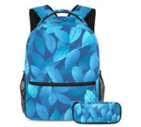 Gardez une longueur d'avance avec notre ensemble sac à dos et trousse à crayons pour garçons, filles et adolescents, motif feuilles bleues, multicolore, B：29.4x20x40cm P：19x7.5x3.8cm, Sacs à dos de