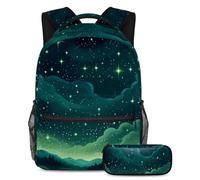 Gardez une longueur d'avance sur le jeu de mode avec ce sac à dos élégant 2 pièces, ciel étoilé vert, multicolore, B：29.4x20x40cm P：19x7.5x3.8cm, Sacs à dos de jour