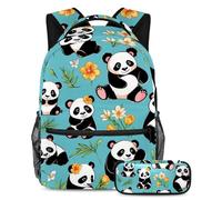Gardez une longueur d'avance sur le jeu de mode avec ce sac à dos élégant 2 pièces, panda mignon sur fond bleu, multicolore, B：29.4x20x40cm P：19x7.5x3.8cm, Sacs à dos de jour