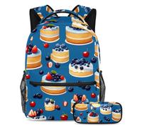 Gardez une longueur d'avance sur le jeu de style avec l'ensemble de cartables pour enfants, sac à dos tendance et trousse à crayons pour garçons, filles et adolescents, motif dessert bleu,