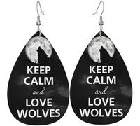 Gardez Votre Calme Et Aimez Le Loup Femme Boucles D'Oreilles Faux Cuir Pendantes Dangle