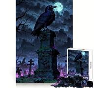Gardien du cimetière︰ Corbeau sur Pierre tombale Puzzle de 1000 pièces pour Adolescents Entraînement de la mémoire Loisirs paisibles Découpe Impeccable Joli Cadeau (38x52cm)