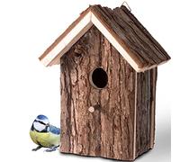 GARDIGO® Nichoir Mésange en Bois Naturel Écorce - Cabane Oiseaux Extérieur à Suspendre - Maison Oiseaux Jardin/Balcon- Abri Nidification Oiseaux Sauvages