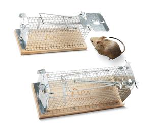 GARDIGO Pièges à Souris à Capture Vivante en Bois Lot de 2 | 15 × 6 × 7,5 cm - Réutilisables - Libération sans contact - Pour maison, garage, cave et extérieur