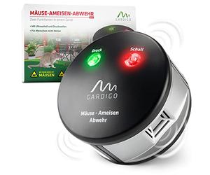 Gardigo® Répulsif Souris & Fourmis Duo, 25-65 kHz Ultrasons & Ondes de Pression, Répulsif Antiparasitaire Ultrasonique 360 Degrés, Efficace Contre Les Souris, Rats, Araignées, Fourmis.