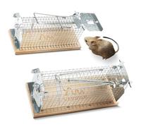 GARDIGO® Set de 2 Cage Piège à Rat Vivant I Piège Souris en Bois I 15 x 6 x 7,5 cm I Piège à Rat Vivant Réutilisable I Libération sans Contact I Intérieur et Extérieur I Tapette à Souris
