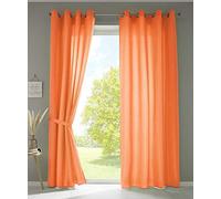 Gardinenbox 20405N2 Berlin Lot de 2 Rideaux Opaques en Microfibre satiné translucides Orange 245 x 140 cm