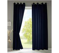 Gardinenbox Berlin 20405N2 Lot de 2 Rideaux à œillets Bleu foncé Opaque Microsatin translucide uni Mat 245 x 140 cm