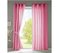 Gardinenbox Berlin 20405N2 Lot de 2 Rideaux à œillets en microsatin Transparent Rose Opaque 245 x 140 cm