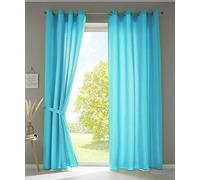 Gardinenbox Berlin 20405N2 Lot de 2 Rideaux à œillets Turquoise Opaques en microsatin translucide uni Mat 245 x 140 cm