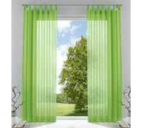 Gardinenbox Lot de 2 Ensemble de Rideaux Transparents en Voile à Passants avec Fermeture en Plomb, Polyester, Vert Pomme, HxB 225x140 cm