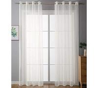 Gardinenbox Lot de 2 Rideaux à œillets Transparents « Uni » Stores 20332-cn2 Salon, Polyester, Ivoire, HxB 225x140 cm
