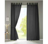 Gardinenbox Lot de 2 Rideaux à Passants Opaques en Micro-Satin translucide uni Mat 100% Polyester Noir H 225 x l 140 cm