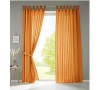 Gardinenbox Lot de 2 Rideaux à Passants Opaques en Micro-Satin translucide uni Mat 100% Polyester Orange H 245 x l 140 cm