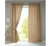 Gardinenbox Lot de 2 Rideaux à Passants Opaques en Micro-Satin translucide uni Mat 100% Polyester Sable H 245 x l 140 cm