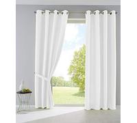 Gardinenbox Lot de 2 Rideaux Palermo Opaques avec œillets et embrasses, Couleur Blanc - 175 x 140 cm - 10000265-2