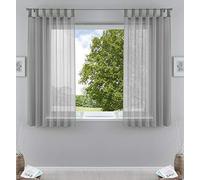 Gardinenbox Lot de 2 Rideaux Transparents avec Bande de Plomb - 100% Polyester - Gris - 175 x 140 cm