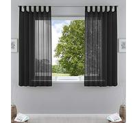Gardinenbox Lot de 2 Rideaux Transparents avec Bande de Plomb - 100% Polyester - Noir - 175 x 140 cm
