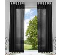 Gardinenbox Lot de 2 Rideaux Transparents avec Bande de Plomb - 100% Polyester - Noir - 225 x 140 cm