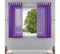 Gardinenbox Lot de 2 Rideaux Transparents pour Salon - Rideau à Passants avec Bande de Plomb - 100% Polyester - Violet - 175 x 140 cm