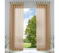 Gardinenbox Lot de 2 Rideaux Transparents pour Salon - Rideau à Passants avec Bande de Plomb - 100% Polyester - Sable - H 225 x l 140 cm