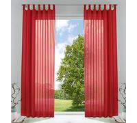 Gardinenbox Lot de 2 Rideaux Transparents pour Salon - Voile à Passants - 100% Polyester - Rouge - H 225 x 140 cm