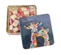 Gardiners of Scotland | Décorations de girafe en métal dans une boîte de fudge | Bonbons au fudge anglais, crème au lait - 200 g | Boîte de fudge à la vanille, motifs safari