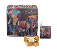 Gardiners of Scotland | Décorations éléphants en métal dans une boîte à fudge | Bonbons fondants anglais à la crème - 200 g | Boîte à fudge à imprimés animaux Savannah
