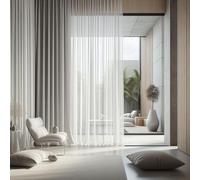 GARDINESTAN Rideau en voile transparent blanc - ignifuge et translucide - Avec ruban universel et galon fronceur - Lesté par bande de plomb - Facile d'entretien et lavable - Moderne et élégant (270 x