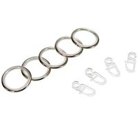 Gardinia Anneaux de Rideaux Kreta, 10 pièces, Insert Coulissant et Agrafes Inclus, Ø 27/35 mm, Métal/Plastique, Aspect Acier Inoxydable