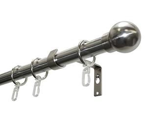 Gardinia Kit Boule pour Tringle, Kit Complet avec Matériel de Montage, Longueur : 160 cm, Ø 19 mm, Métal, Aspect Acier Inoxydable