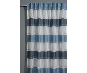 GARDINIA Rideau à Passants Dissimulés et Galons de Fronces, Transparent, Translucide, Rideau Etamine, Blanc/Bleu, 140 x 245 cm