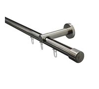 Gardinia Set De Tringle À Rideau ISA, Rail Intérieur, Set Complet avec Support, Embouts, Matériel de Fixation, 22 Glisseurs, Longueur 160 cm, Diamètre 20 mm, Métal, Aspect INOX