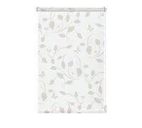 Gardinia Store Enrouleur à Coller ou Clipser avec Motif Feuilles, Store pour Lumière du Jour, Opaque, Kit de Montage Inclus, Store Décor EASYFIX, Blanc/Nature, 75 x 150 cm (LxH)