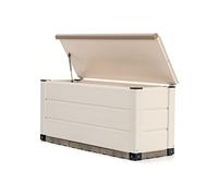 Gardiun Coffre extérieur de jardin avec capacité de 230L Tuscany Evo 123 x 47 x 57 cm en résine avec amortisseur et sol de 4,5 cm en couleur blanc et beige, KSP38290
