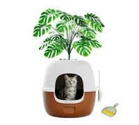 Gardner Pet Bac à Litière pour Chat avec Plante Artificielle et Pelle, Bac à Litière AVCE Filtre à Charbon Anti-Odeurs, Remplissage, Ramassage et Nettoyage Faciles, Conception Étanche - Marron