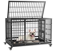 Gardner Pet Cage pour Chien Lourd Taille L-82.3x51.5x56cm pour Chiens Moyens Anti-Évasion avec Plateau, 3 Portes Amovibles et roulettes Verrouillables, Niche Extensible - Noir