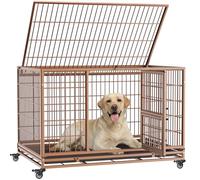 Gardner Pet Cage pour Chien Lourd Taille XL-111x75.5x75cm pour Chiens Grands Anti-Évasion avec Plateau, 3 Portes Amovibles et roulettes Verrouillables, Niche Extensible - Brun