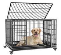 Gardner Pet Cage pour Chien Lourd Taille XL-111x75.5x75cm pour Chiens Grands Anti-Évasion avec Plateau, 3 Portes Amovibles et roulettes Verrouillables, Niche Extensible - Noir