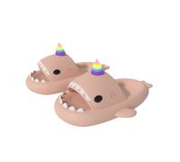 Gardons De Nuages De Requin, Mignonnes Pantoufles De Requin Dessin Animées De Ganters Extérieurs Intérieurs Pour Femmes Hommes ， Couple De Douche À Bout Ouvert Sandale-Poudre de licorne-38-39