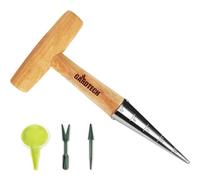 Gardtech Plantoir Lot de 4 Outils de Jardinage Traditionnels en Acier Inoxydable avec Graduation et Manche en Bois