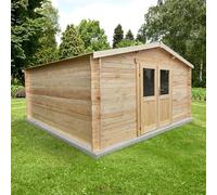 Gardy Shelter Abri de Jardin Bois Massif 16m² | Double Porte Semi-Vitrée, Serrure, Toiture OSB | Marron, Kit Anti-Tempête Inclus | Rangement Extérieur Robuste